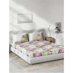 Ddecor Live Beautiful Zion Floral Cotton King Bedsheet With 2 Pillow Covers - Grey-picture-23