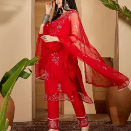 Stylum Women Ethnic Motifs Embroidered Regular Thread Work Kurta with Trousers & With Dupatta image 5