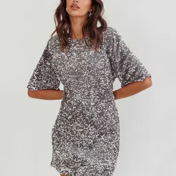 stylecast Silver Sequined Short Sleeve Mini Party Dress-picture-11