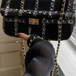 CORSICA Women Black Checked & Printed PU Structured Sling Bag image 3