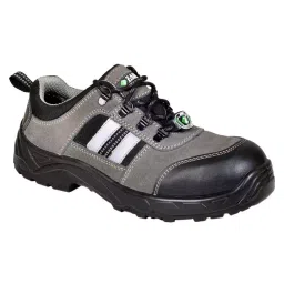 Zain Safety Sporty Steel Toe Safety Shoes PU Single Density Low Ankle Grey & Black Buff Genuine Leather Size UK5, BLADE-picture-13