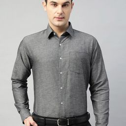 Hancock Men New Slim Fit Spread Collar Solid Linen Formal Shirt-picture-19