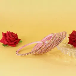 ZULKA Set Of 12 Pearls Beaded & Moti Work Glass Bangles-image-77