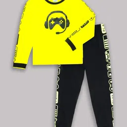 Unicorns Full Sleeves Video Game Printed Co Ord Set - Yellow & Black-picture-28