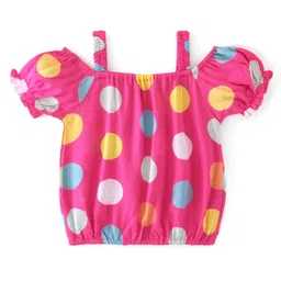 Babyhug  Rayon Woven Half Sleeves Off Shoulder  Top with Polka Dot  Print - Pink-picture-24