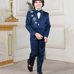 BT DEZINES Full Sleeves Beads Snowflakes Embellished 5 Piece Suit Set -  Peacock Blue-image-3