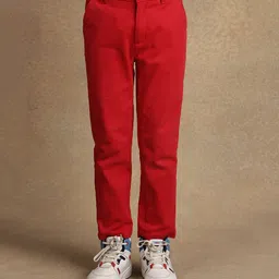 One Friday Cotton Solid Trousers - Red image 1