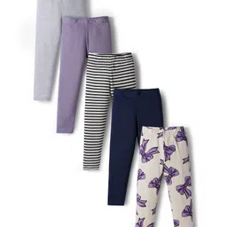 Primo Gino Cotton Elastane Knit Full Length Leggings With Bow Print Pack Of 5 - Multicolour-image-35