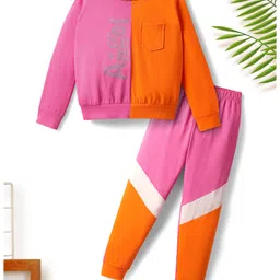 Tiara 100% Cotton Jersey Knit Full Sleeves Angel Text Beaded & Cut Sew Top With Coordinating Joggers Set - Pink-image-41