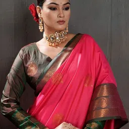PEENGAX Woven Design Zari Silk Blend Handloom Kanjeevaram Saree image 3