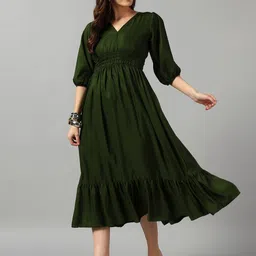 Raiyani Fashion Women Puff Sleeve Fit & Flare Midi Dress-image-74