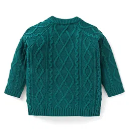 Babyhug Knit Full Raglan Sleeves Pullover Sweater with Cable Knit Design - Teal Blue image 2