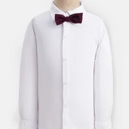 Babyhug Knit Full Sleeves Solid 3 Piece Party Suit With Bow Applique - Wine & White image 2