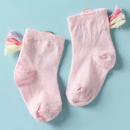 Mustang Cotton Knit Ankle Length Socks with Unicorn Design - Light Pink image 2