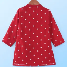 Babyhug Georgette Woven Full Sleeves Floral Embroidered Kurta & Pyjama Set - Red image 3