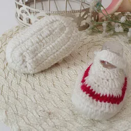 Woonie Colour Blocked Handmade Crochet Strap On Booties - Cream image 4