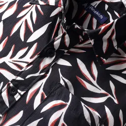 Pine Kids Viscose Woven Half Sleeves Leaves Printed Shirt - Black image 3