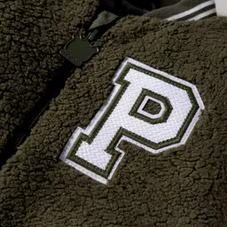 Babyoye Woven Full Sleeves Bomber Jacket With Alphabet Patch - Dark Brown & White image 3