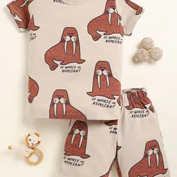 YK Boys Walrus Animal Printed Round Neck T-Shirt With Shorts-picture-36