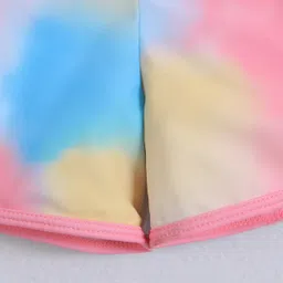 Pine Kids Full Raglan Sleeves Two Piece Swimsuit With Tie & Dye Print & Swimming Cap - Pink image 4