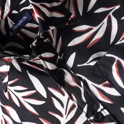 Pine Kids Viscose Woven Half Sleeves Leaves Printed Shirt - Black image 4