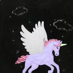 Cherry Crumble By Nitt Hyman Knit Full Sleeves Unicorn Patch Detailed Winter Night Suit Set - Black image 5