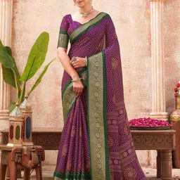 Mitera Bandhani Printed Zari Woven Design Border Bandhani Saree with Blouse Piece-picture-13