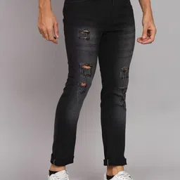 Moda Rapido Men Classic Tapered Fit Slash Knee Light Fade Jeans image 2