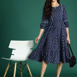 Deewa Colourblocked Print Fit & Flare Maxi Dress-image-1