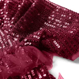 Hola Bonita Knit Half Sleeves Party Wear Dress with Sequin with Glitter Mesh Frills - Maroon image 5