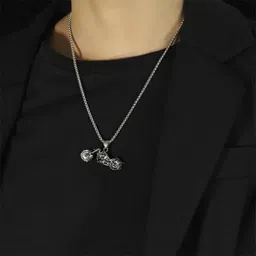 miami Pendant for Men bike Black Silver chain for men Boys Mens boyfriend gents locket Necklace for men Boy girls Women Stainless Steel neck chain lockets mens chains fashion Long Stylish M50 image 5