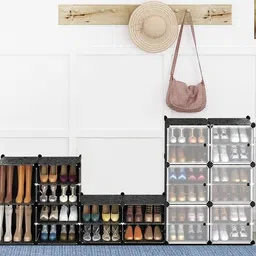 Zemic DIY Portable Shoe Rack for Home Plastic Shelves Household, Shelf Shoe Rack with Dustproof Door for Heels/Slippers/Boots for Entryway or Bedroom (Black, 10-Shelf-5-Door) image 4