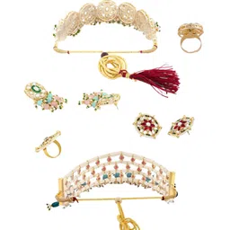 Zaveri Pearls Set Of 2 Gold-Plated Stone Studded & Beaded Jewellery Set image 5