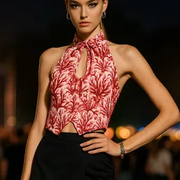 don't be basic Women Abstract Print Tie-Up Neck Crop Top image 2