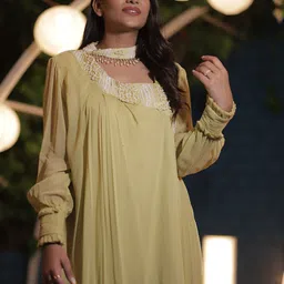 GloballyRonakRBafna Embroidered Asymmetric Ruffled Top & Trouser Co-Ord Set image 4