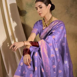 Desi Fusion Woven Design Zari Silk Handloom Saree image 5