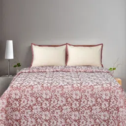 Saral Home Mauve & White Floral 400 TC King Bedsheet with 2 Pillow Covers image 1