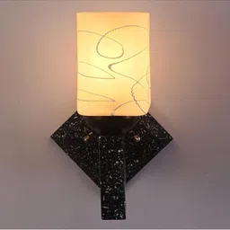 SOMIL Grey & Black Printed Wood Traditional Rectangle Shaped Wall Lamp-picture-11