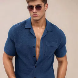 Anouk Rustic Men Textured Cuban Collar Casual Shirt image 3