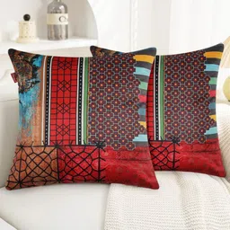 Tesmare Multicoloured Set of 2 Quirky Velvet Square Cushion Covers image 2