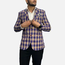 GARGIAN Master Cut Men Checked Double Vent Single Breasted Blazers-picture-23