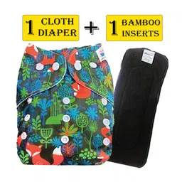 Babymoon Reusable Cloth Diaper with Bamboo Charcoal Insert Fox Print - Blue-picture-31