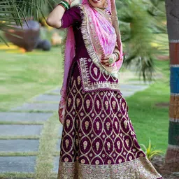 MADHUR HAND WORK ART Embroidered Beads and Stones Semi-Stitched Lehenga & Unstitched Blouse With Dupatta image 5