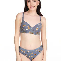 samvar Women Grey,Green Cotton Bra Panty Set for Lingerie Set Undergarments Pack of 2 image 5