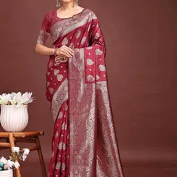 HERE&NOW Ethnic Motifs Zari Silk Blend Handloom Saree-picture-36
