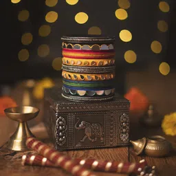 Taasha Craft Set Of 9 Artificial Beaded Thread Work With Mirror Design Bangles-picture-37
