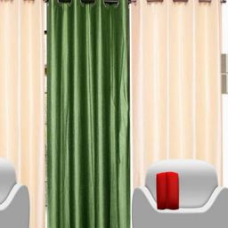BELLA TRUE Cream & Green 3 Pieces Black Out Long Door Curtains-picture-30