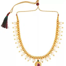 heer collection DIVASTRI 1gm Gold-Plated Stones Studded & Beaded Jewellery Set image 4