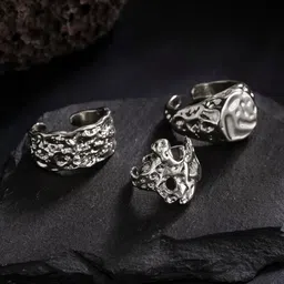 StyleCast x Revolte Men Set Of 3 Silver-Plated Finger Ring image 2