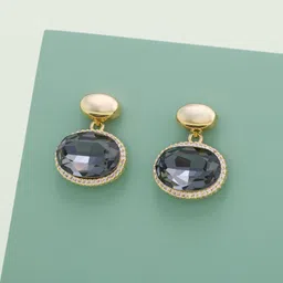 Kushal's Fashion Jewellery Gold-Plated Zircon Circular Shaped Drop Earrings-image-25